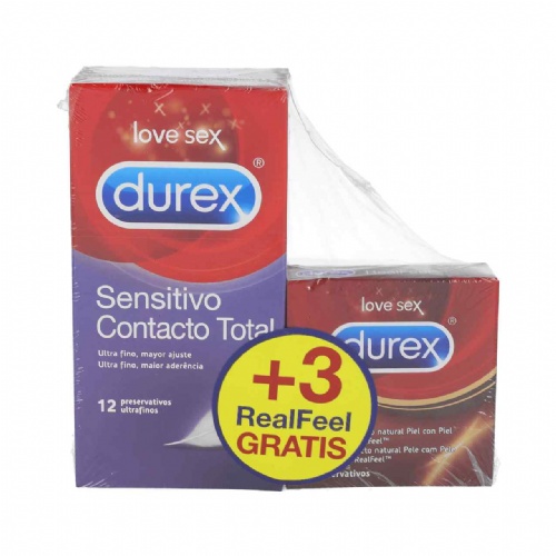 Durex sensitivo contacto total+ durex real feel - preservativos (promocion 12 u + 3 u)