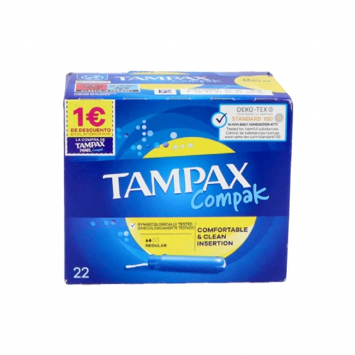 Tampax compak tampon 100%algodon (regular 22 u)