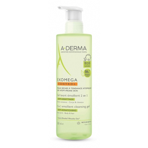 A-derma exomega control gel limpiador emoliente 2 en 1 cuerpo y cabello 2 envases 500 ml pack - 2 en