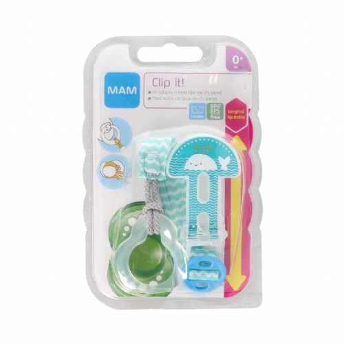 Broche para chupete - mam clip it! (azul)