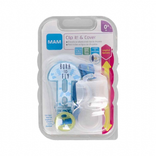 Broche para chupete y cubierta de proteccion - mam clip it! & cover (azul)