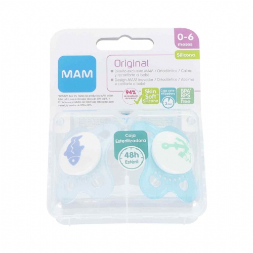 Chupete silicona - mam original (0-6 m pack doble azul)