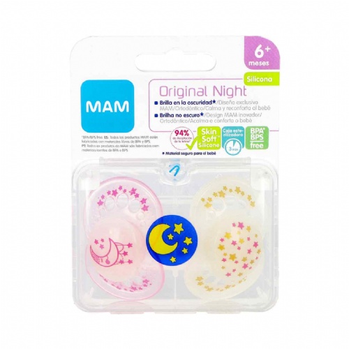 Chupete silicona - mam original night (+ 6 m pack doble rosa)