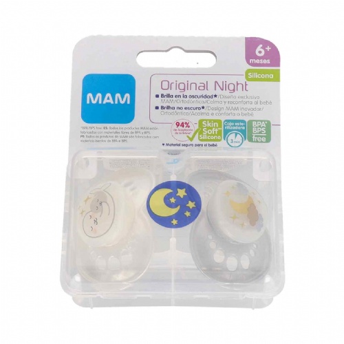 Chupete silicona - mam original night (+ 6 m pack doble verde)