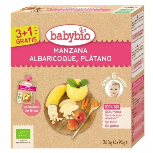 Babybio manzana, albaricoque, platano 4x90g