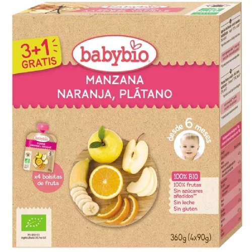 Babybio manzana, naranja, platano 4x90g