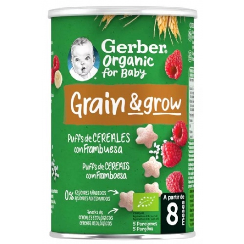 Gerber snack organic trigo arroz con frambuesa (1 bolsita 35 g)