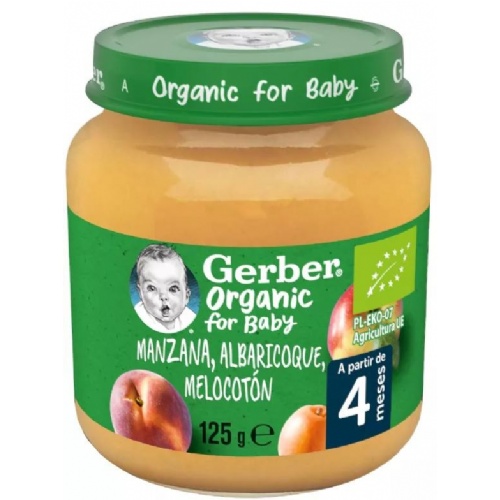 Gerber organic manzana melocoton albaricoque (1 tarrito 125 g)